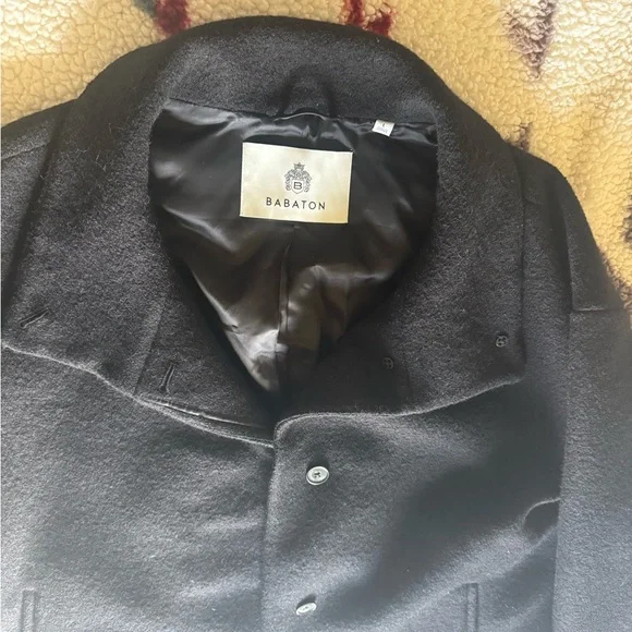 NWT Babaton Correa Funnel-Neck Wool Coat Black Size Large - Picture 11 of 13